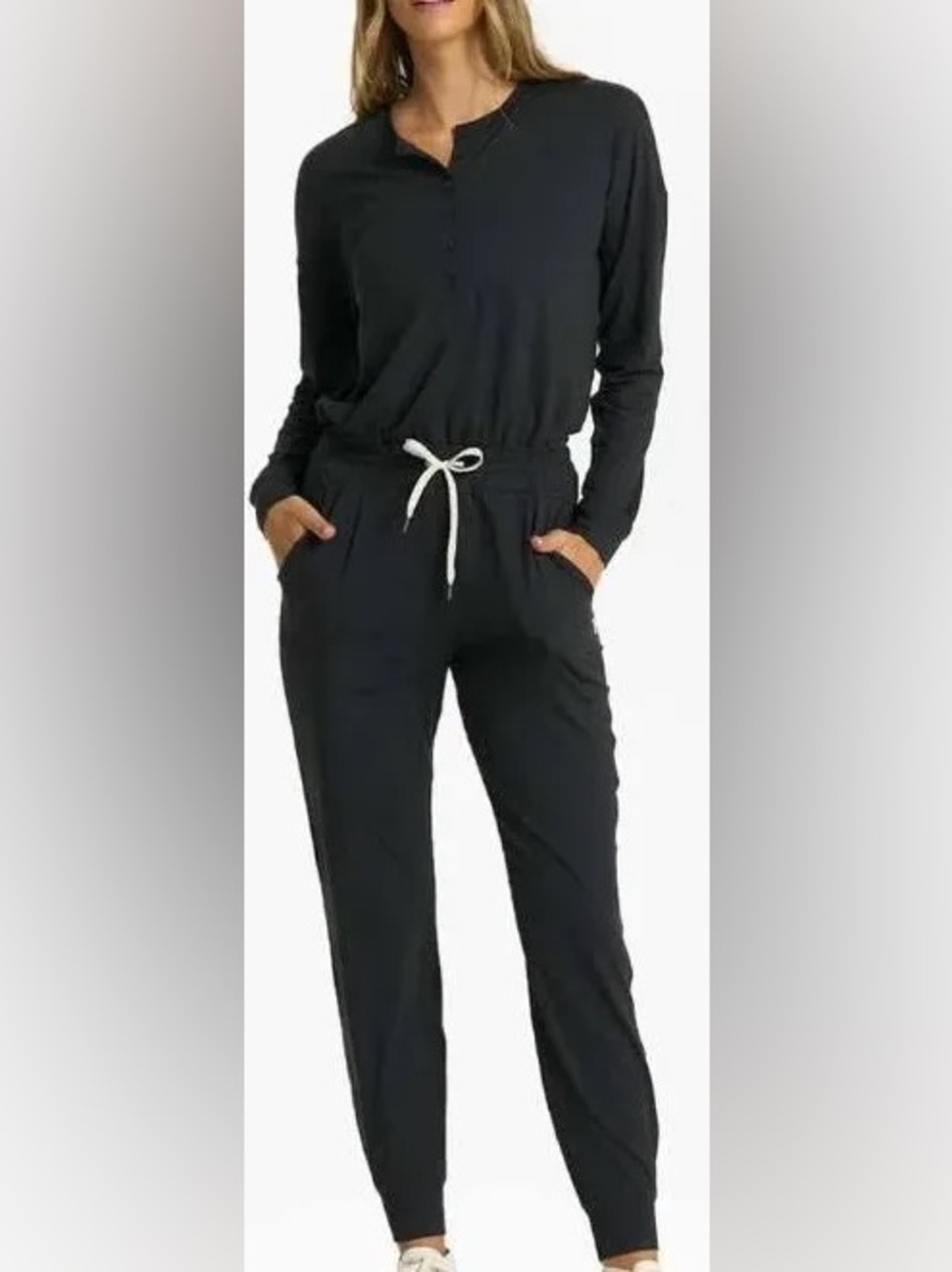 Vuori Jumpsuit Lux Henley Long Sleeve Romper Women's Size Small Navy Blue